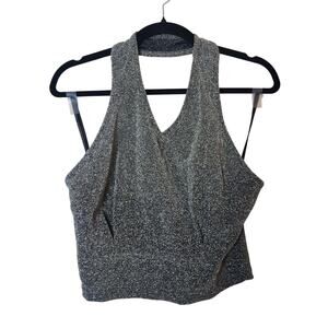 Vtg Gantos Sparkly Silver Metallic Sheer Cropped Halter Top Medium 70s Disco